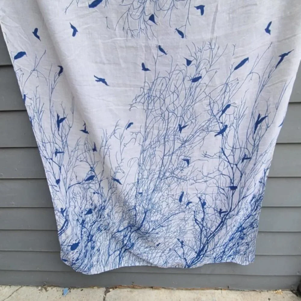 Ganz Esther Lily Birds in Trees Scarf Blue White